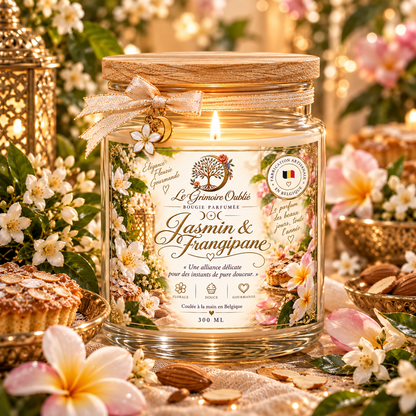 Bougie parfumée Jasmin & Frangipane artisanale | Le Grimoire Oublié